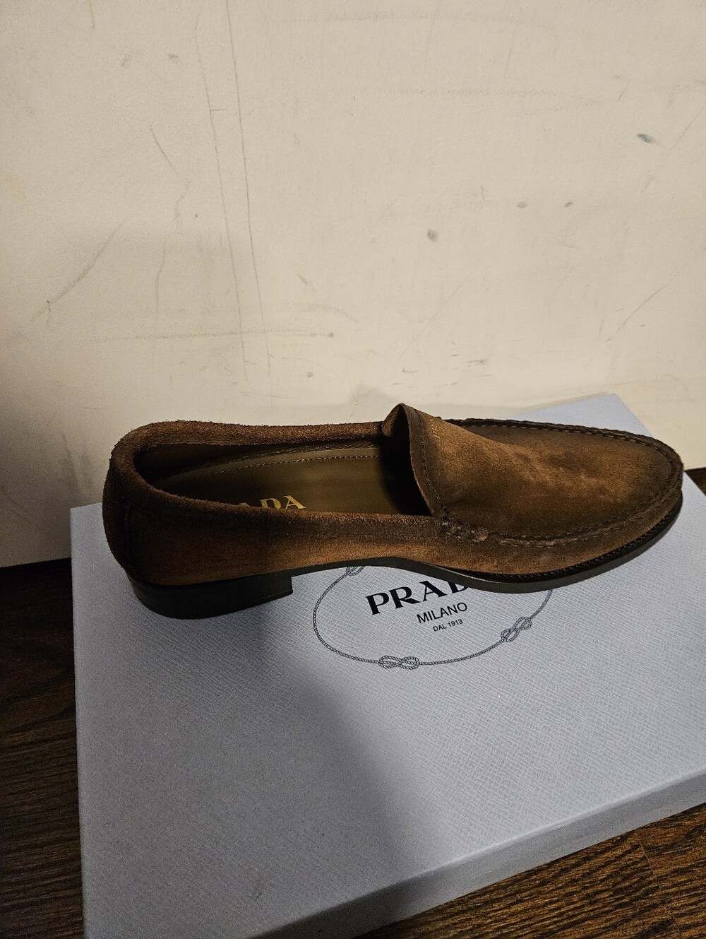 $1,435 Prada Logo Ombre Suede Loafers Brown EU 38.5 US 8.5 BNIB AUTHENTIC - Picture 5 of 9
